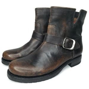 Frye Veronica Short Distressed Brown Leather Moto Boots Size 7.5 Excellent
